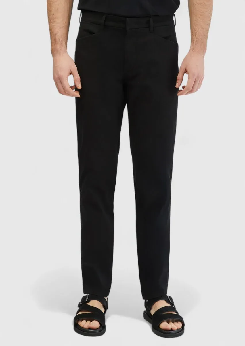 Siyah Düz Dokuma Regular Fit Casual Pamuk Karışımlı Pantolon - 3