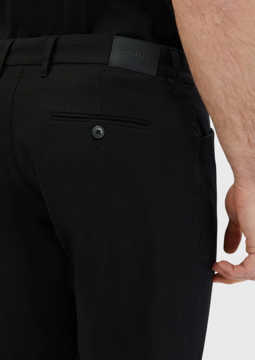 Siyah Düz Dokuma Regular Fit Casual Pamuk Karışımlı Pantolon - 5