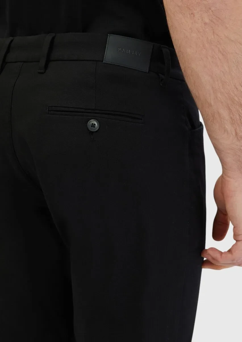 Siyah Düz Dokuma Regular Fit Casual Pamuk Karışımlı Pantolon - 5