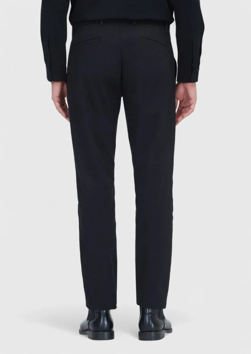 Siyah Düz Dokuma Regular Fit Casual Pamuk Karışımlı Pantolon - 5