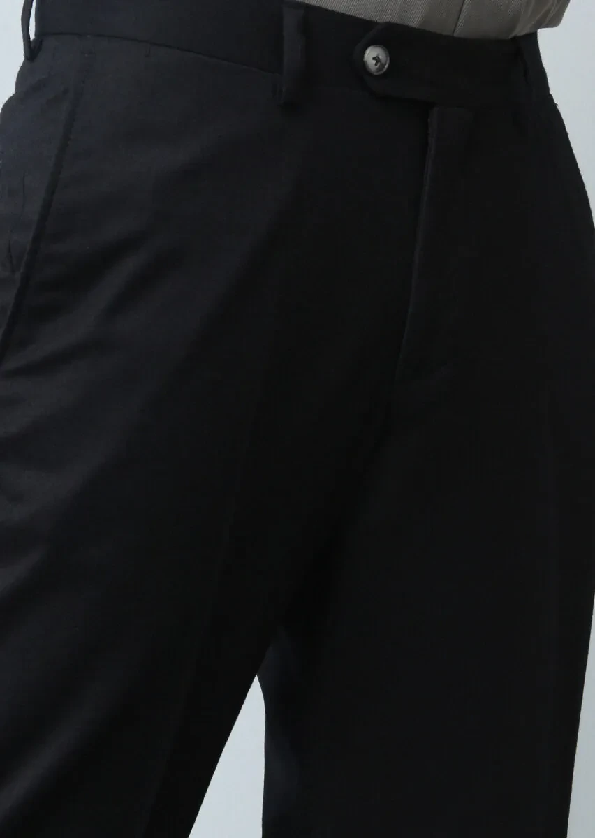 Siyah Düz Dokuma Regular Fit Klasik %100 Yün Pantolon - 3