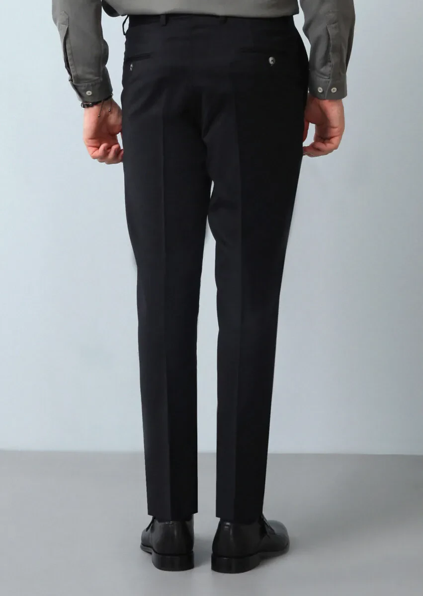 Siyah Düz Dokuma Regular Fit Klasik %100 Yün Pantolon - 5
