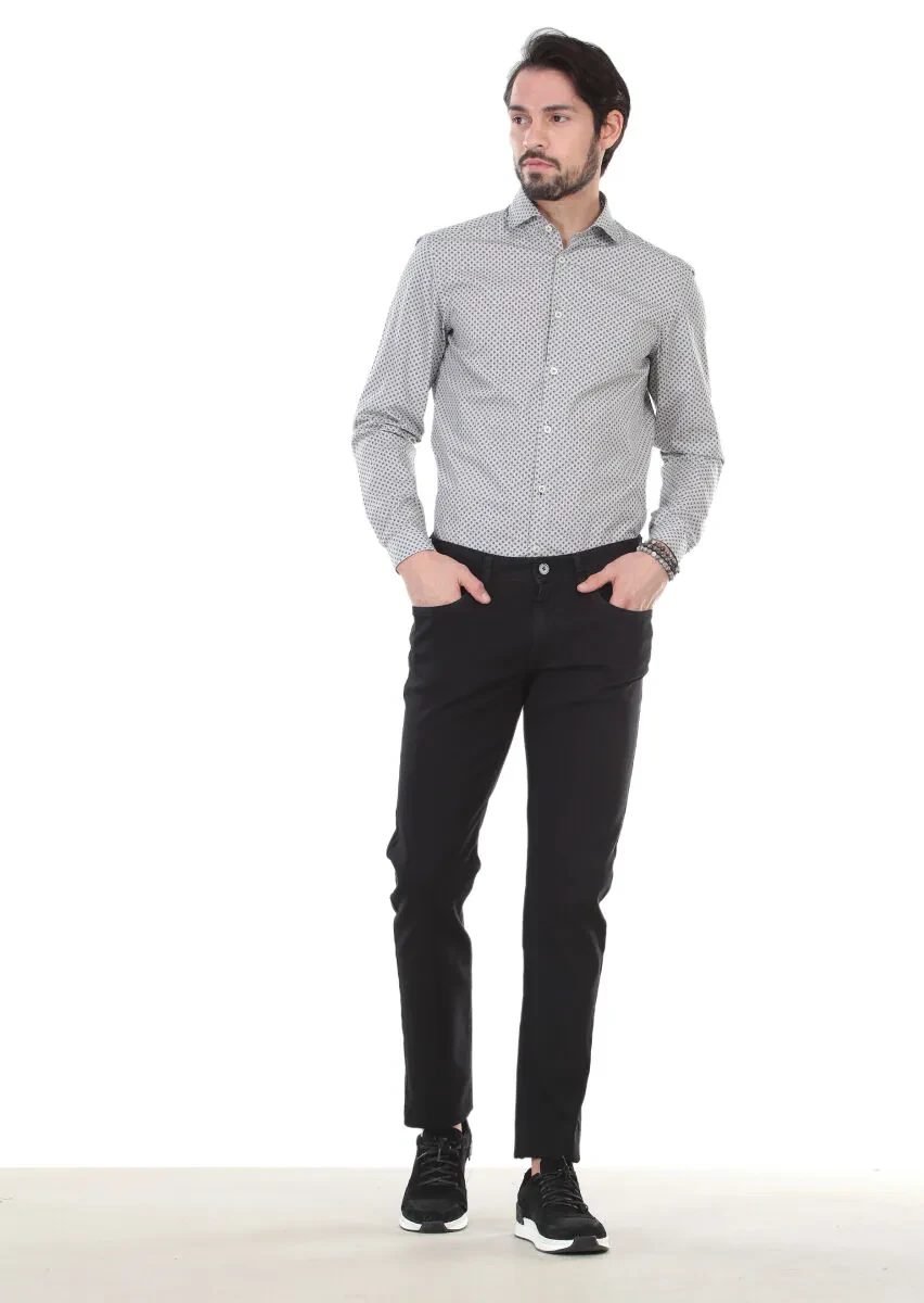 Siyah Düz Dokuma Slim Fit Casual Pamuk Karışımlı Pantolon - 3