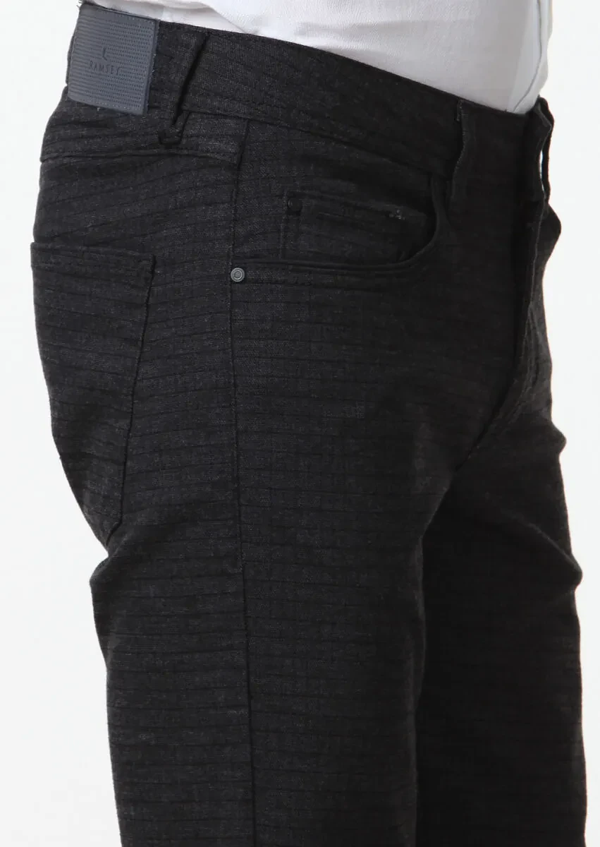 Siyah Düz Dokuma Slim Fit Casual Pamuk Karışımlı Pantolon - 3