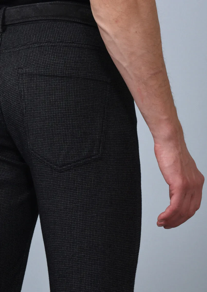 Siyah Düz Dokuma Slim Fit Casual Pamuk Karışımlı Pantolon - 5