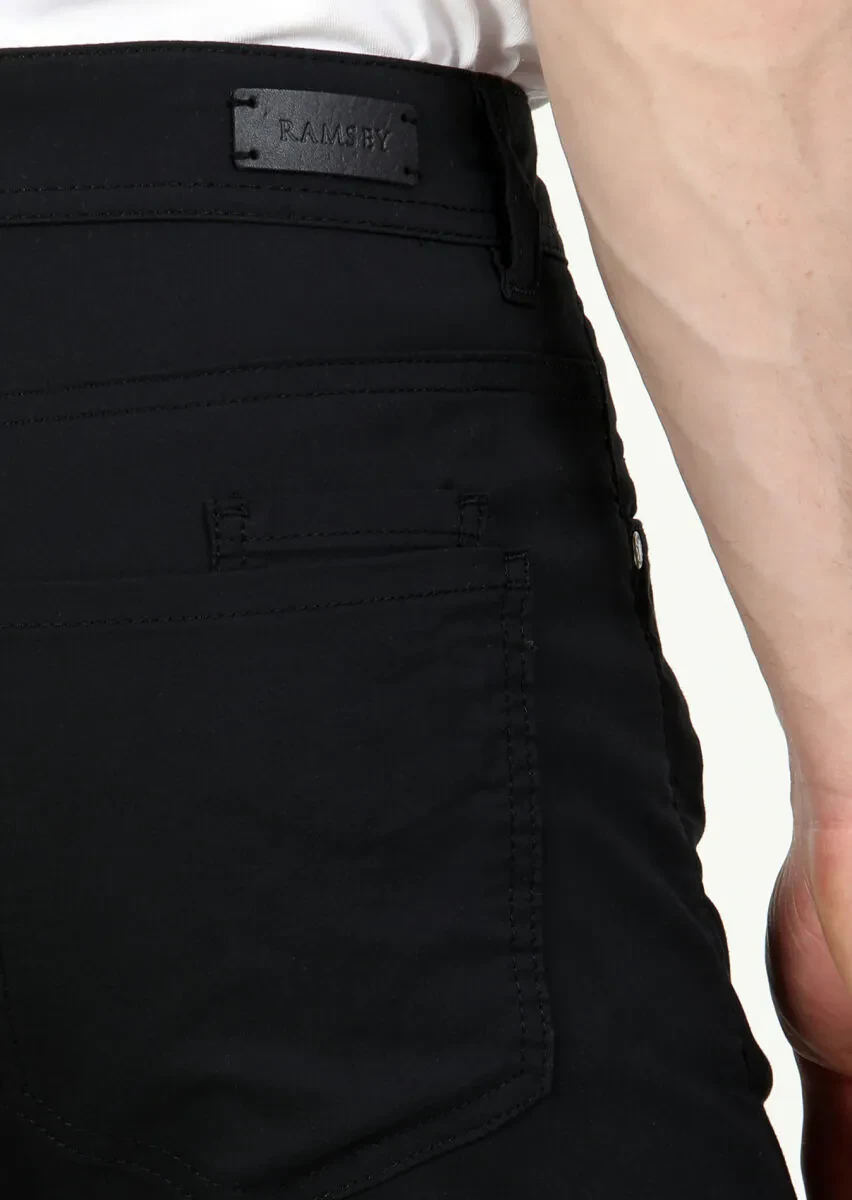Siyah Düz Dokuma Slim Fit Casual Pamuk Karışımlı Pantolon - 5