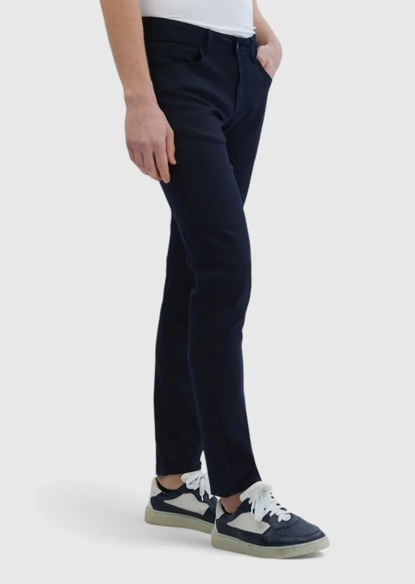 Siyah Düz Dokuma Slim Fit Casual Pamuk Karışımlı Pantolon - 3