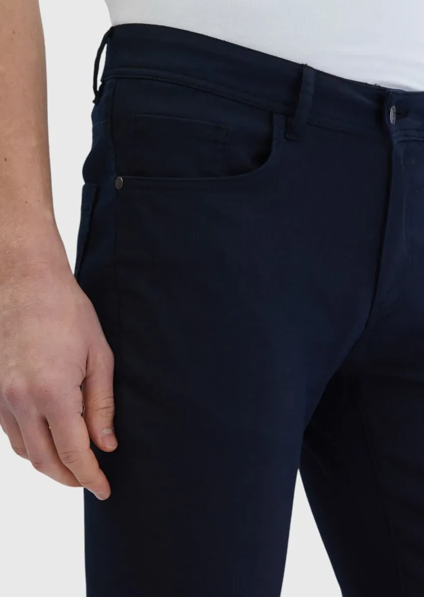 Siyah Düz Dokuma Slim Fit Casual Pamuk Karışımlı Pantolon - 4