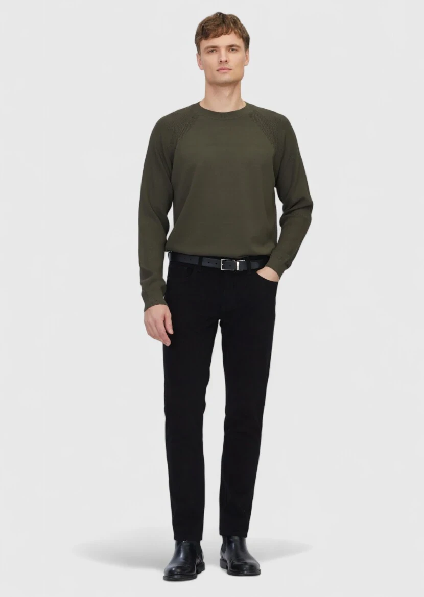 Siyah Düz Dokuma Slim Fit Casual Pamuk Karışımlı Pantolon - 1