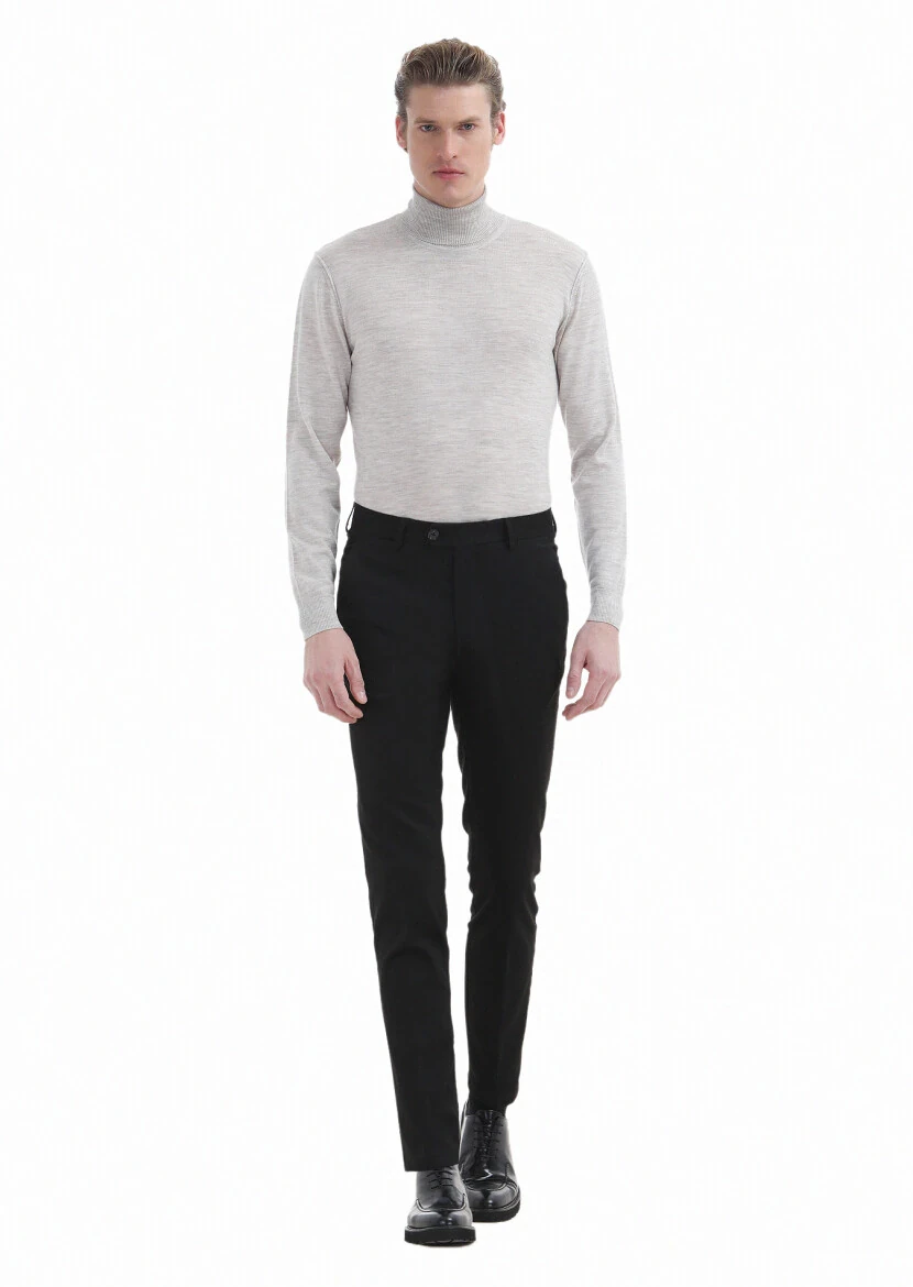 Siyah Düz Dokuma Slim Fit Klasik Pantolon - 1
