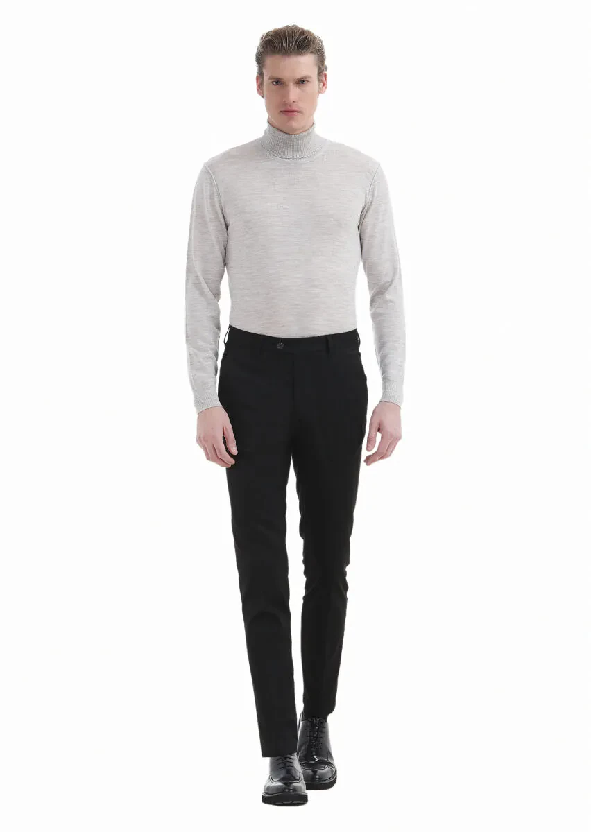 Siyah Düz Dokuma Slim Fit Klasik Pantolon - 1