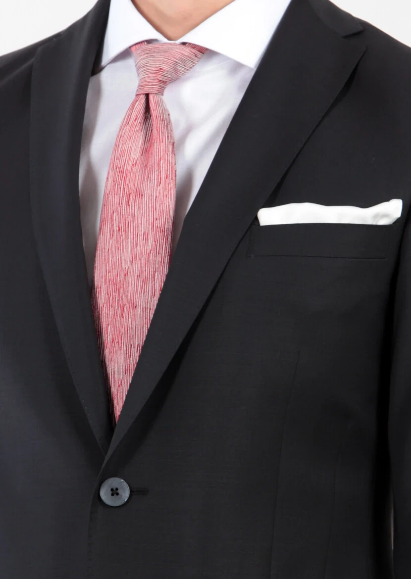 Siyah Düz Fashion Slim Fit Yün Karışımlı Takım Elbise - 5