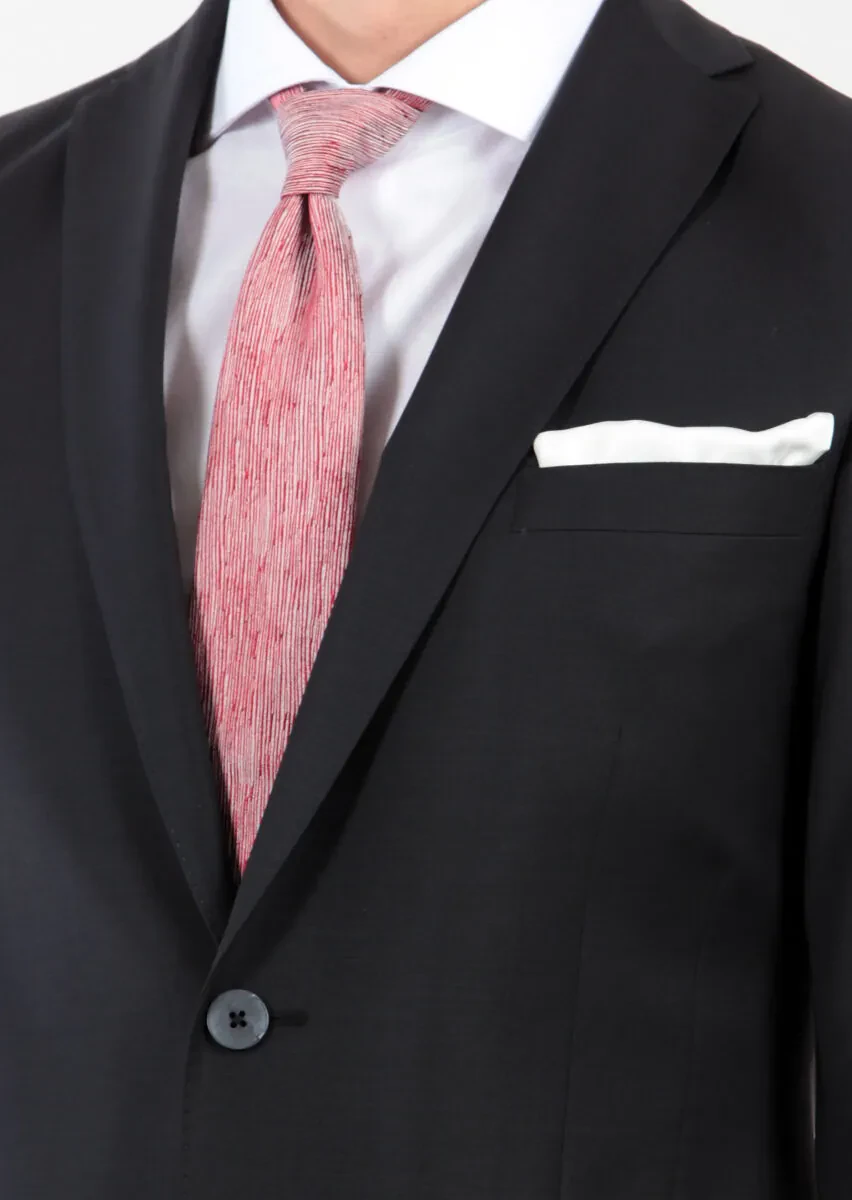 Siyah Düz Fashion Slim Fit Yün Karışımlı Takım Elbise - 5