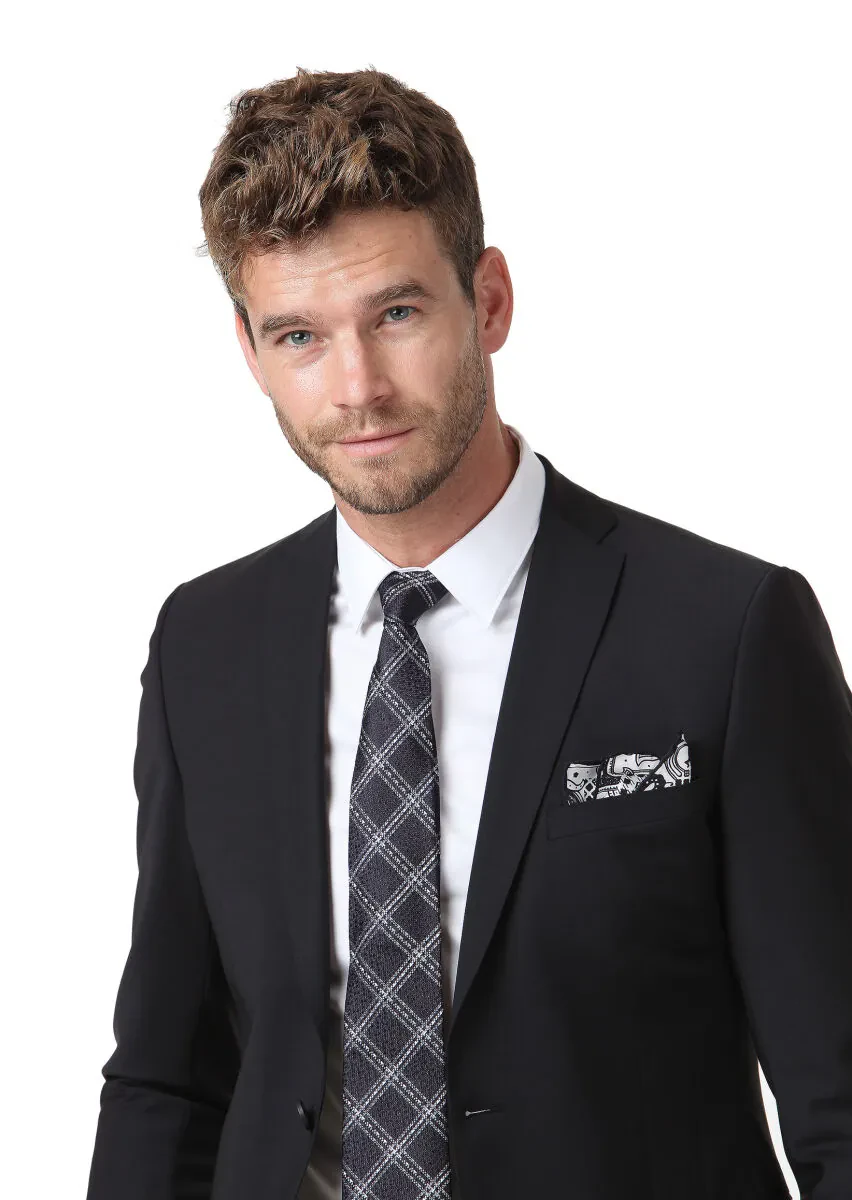 Siyah Düz Fashion Slim Fit Yün Karışımlı Takım Elbise - 4