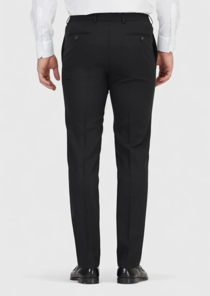 Siyah Düz Kumaş Comfort Fit Klasik %100 Yün Pantolon - 4