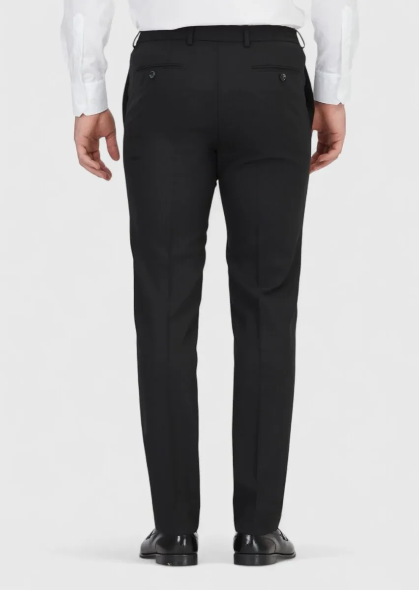 Siyah Düz Kumaş Comfort Fit Klasik %100 Yün Pantolon - 4