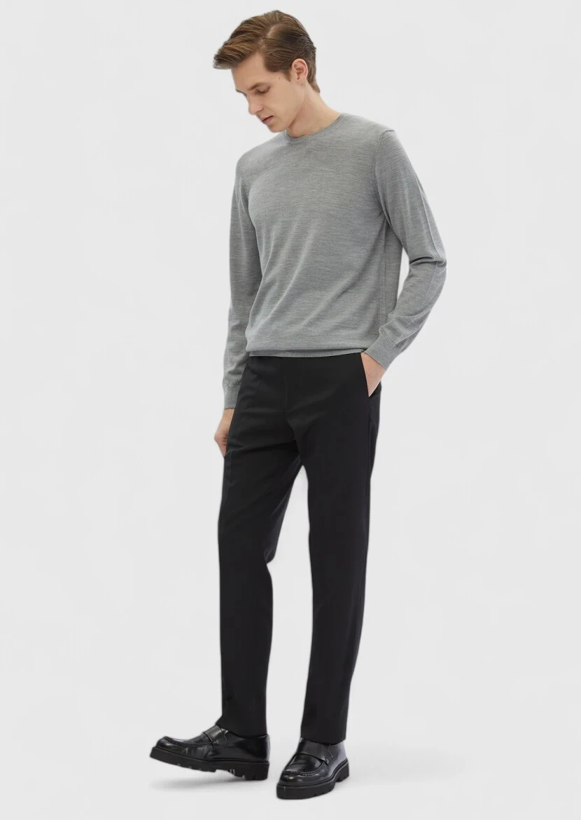 Siyah Düz Kumaş Klasik %100 Yün Pantolon - RAMSEY