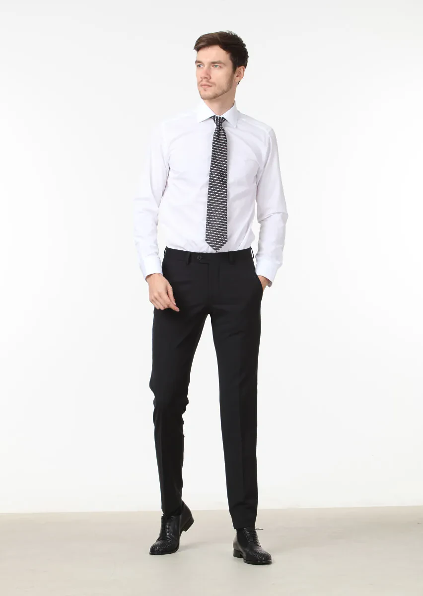 Siyah Düz Kumaş Modern Fit Klasik Yün Karışımlı Pantolon - 2