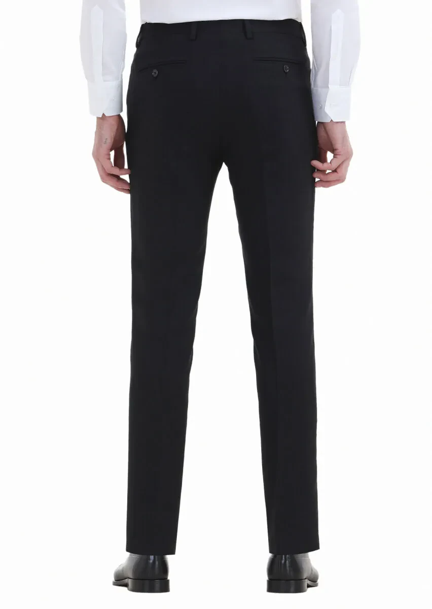 Siyah Düz Kumaş Modern Fit Klasik Yün Karışımlı Pantolon - 4