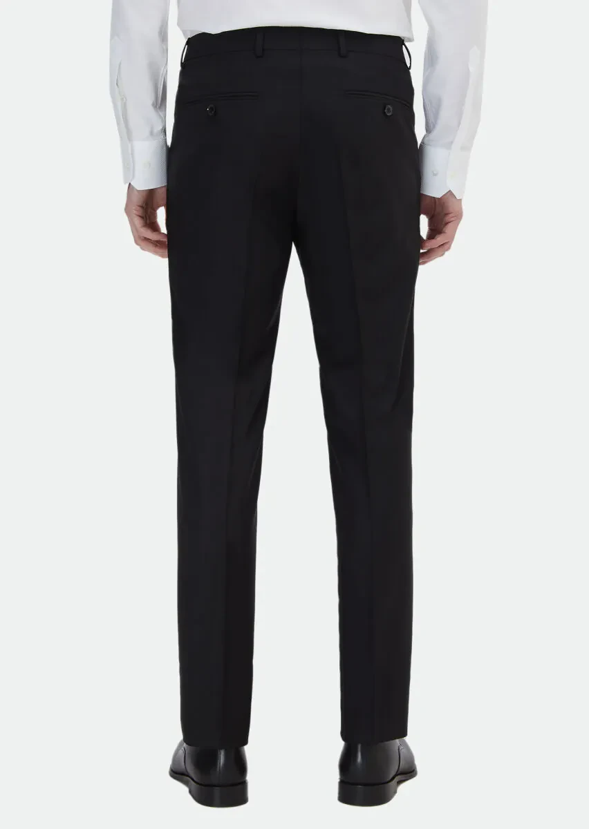 Siyah Düz Kumaş Modern Fit Klasik Yün Karışımlı Pantolon - 5