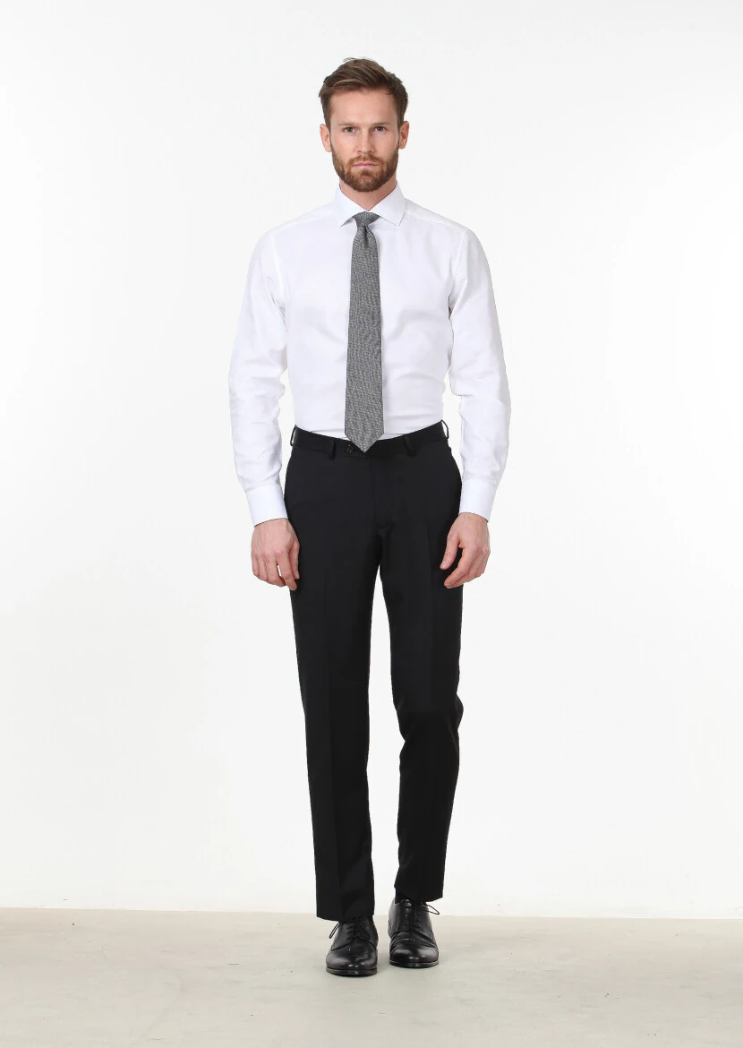 Siyah Düz Kumaş Regular Fit Klasik %100 Yün Pantolon - RAMSEY