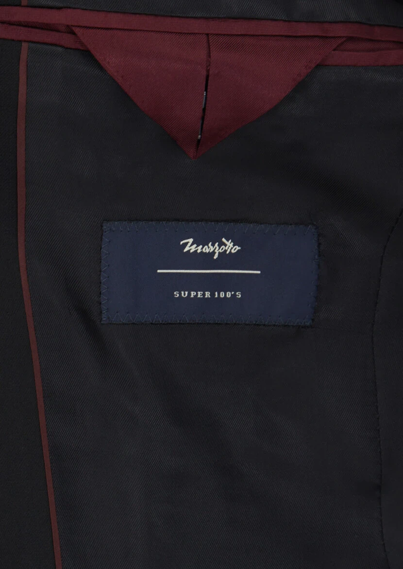 Siyah Düz Modern Fit %100 Yün Takım Elbise - 4