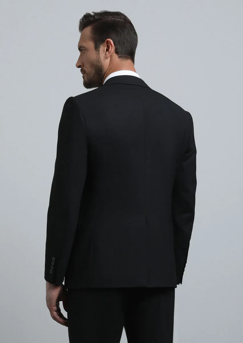 Siyah Düz Modern Fit Yün Karışımlı Takım Elbise - 5