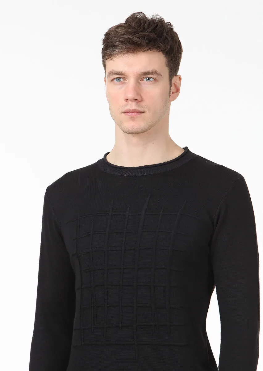 Siyah Düz Örgü Yün Karışımlı Triko Kazak - 2