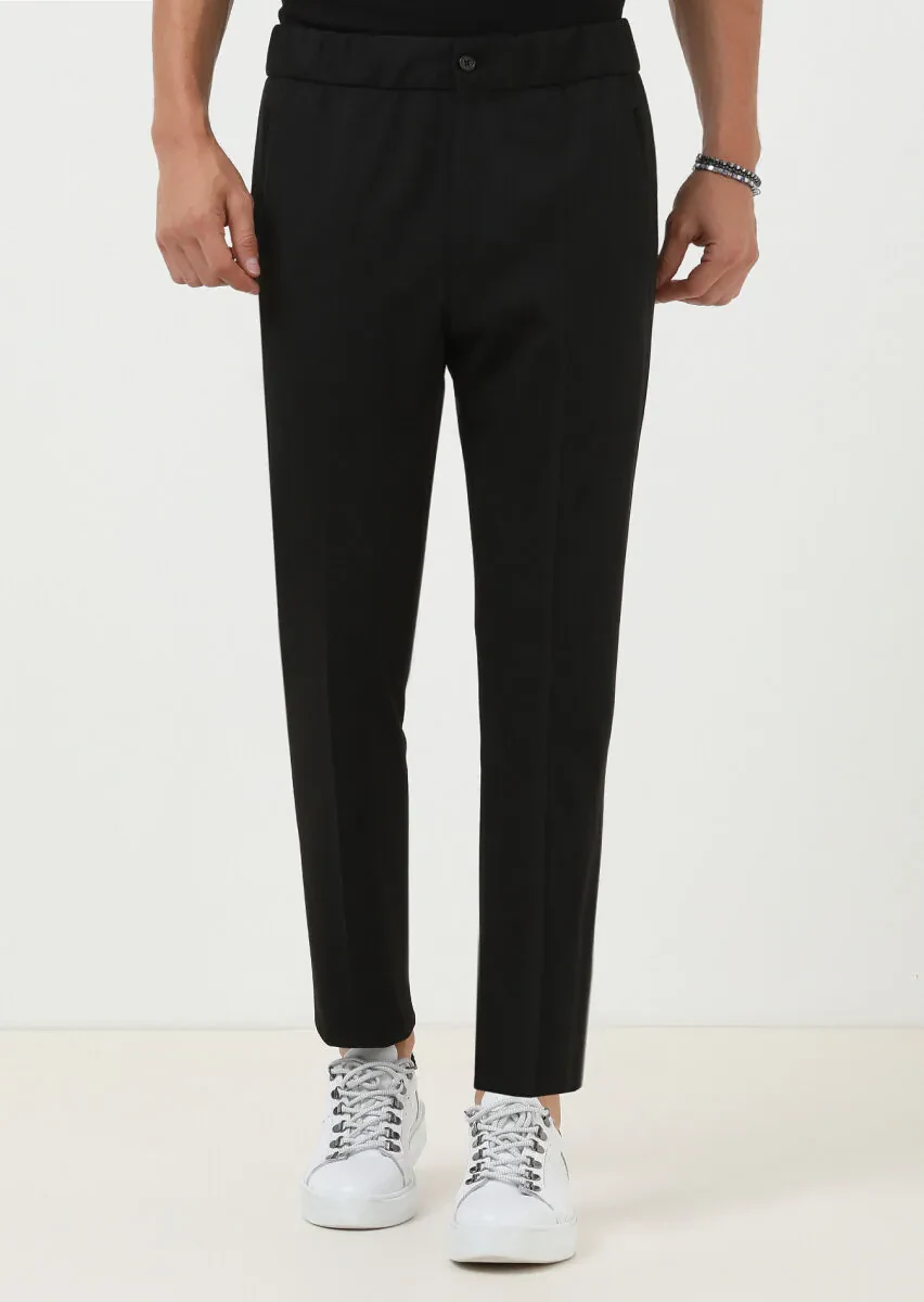 Siyah Düz Örme Fitted Fit Casual Pantolon - 1