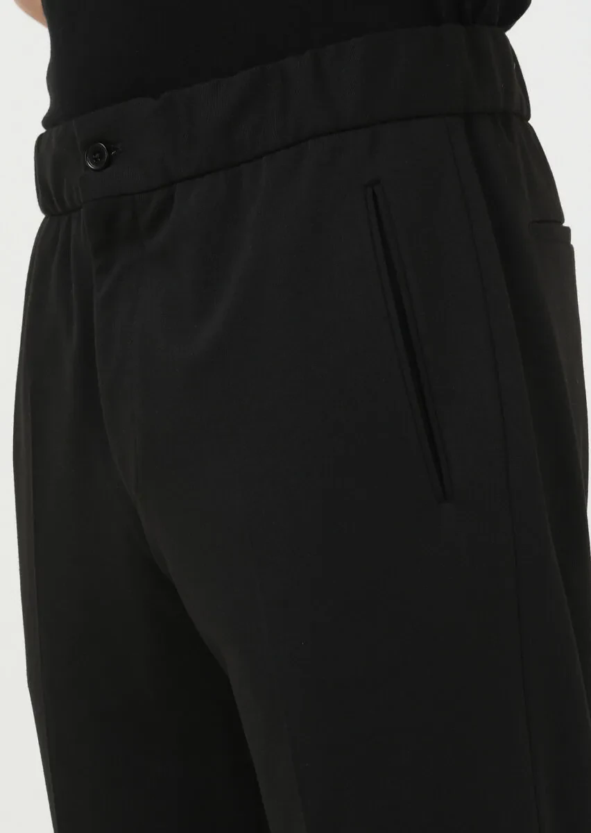 Siyah Düz Örme Fitted Fit Casual Pantolon - 2