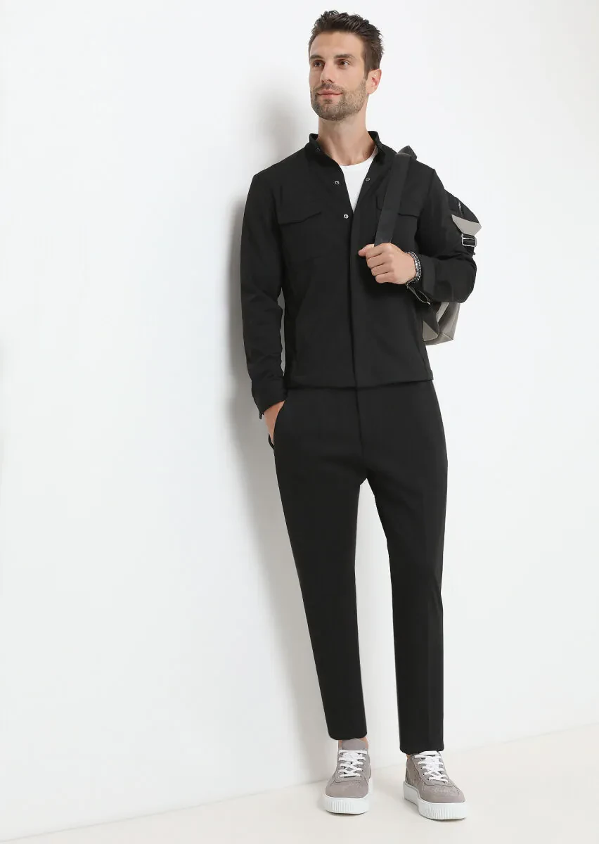 Siyah Düz Örme Fitted Fit Casual Pantolon - 4