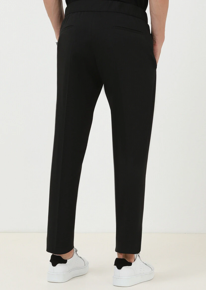 Siyah Düz Örme Fitted Fit Casual Pantolon - 5