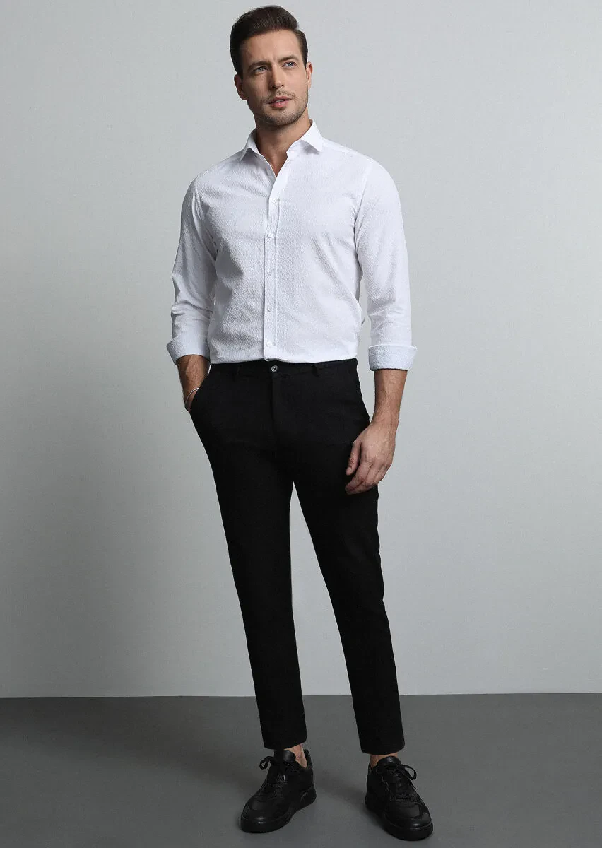 Siyah Düz Örme Jogging Fit Casual Pamuk Karışımlı Pantolon - 3