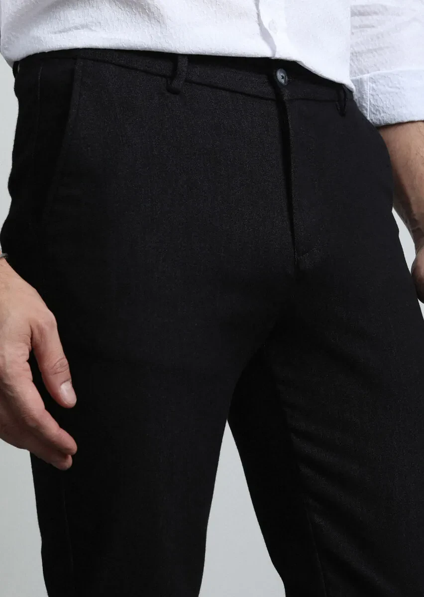 Siyah Düz Örme Jogging Fit Casual Pamuk Karışımlı Pantolon - 4