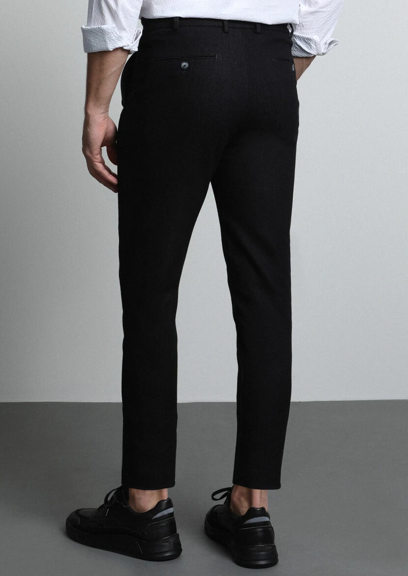 Siyah Düz Örme Jogging Fit Casual Pamuk Karışımlı Pantolon - 5