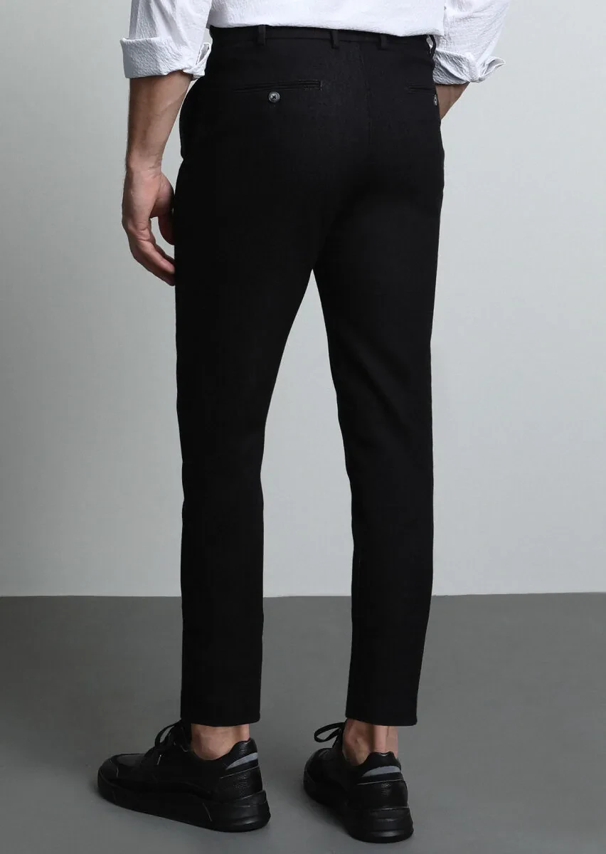 Siyah Düz Örme Jogging Fit Casual Pamuk Karışımlı Pantolon - 5