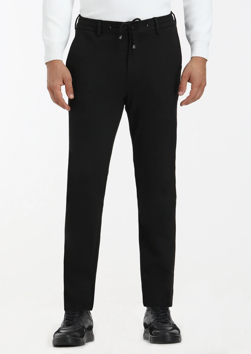 Siyah Düz Örme Jogging Fit Casual Pantolon 
