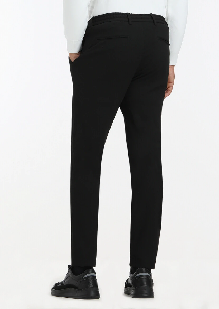 Siyah Düz Örme Jogging Fit Casual Pantolon - 4