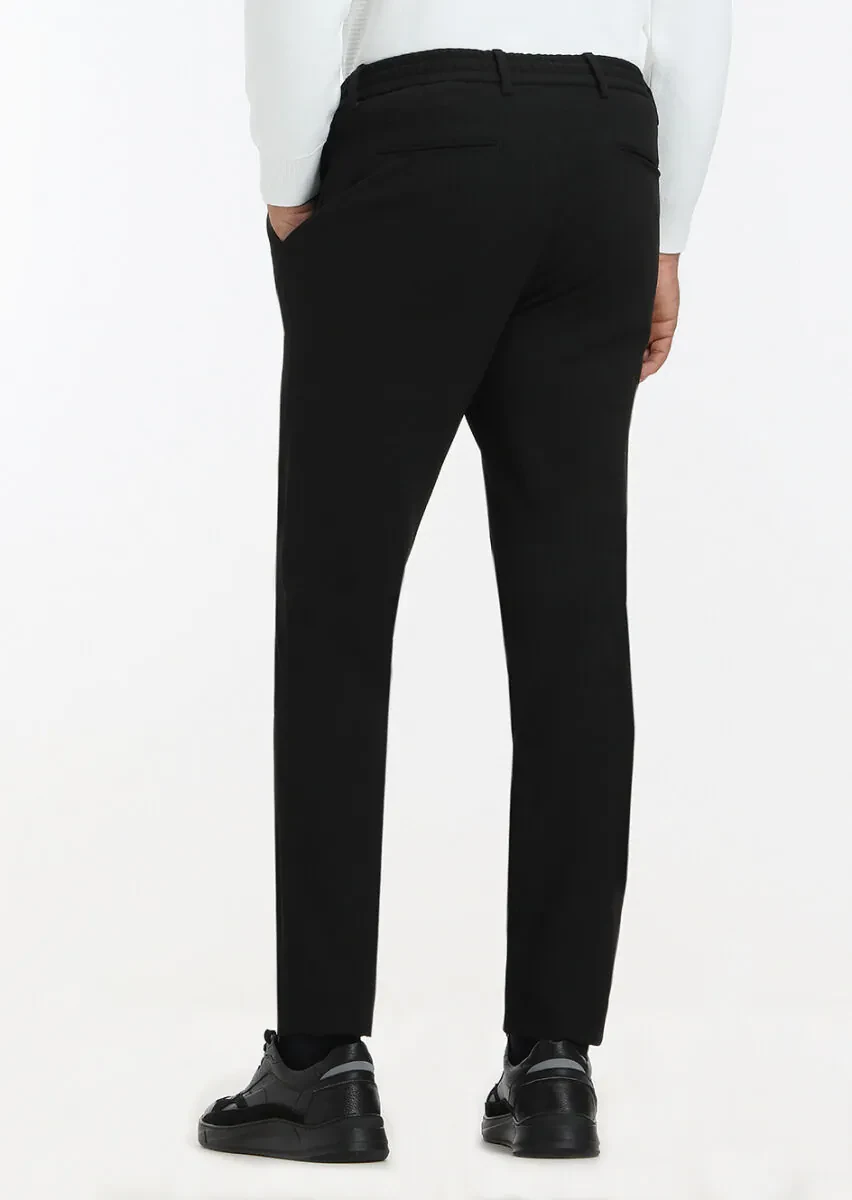 Siyah Düz Örme Jogging Fit Casual Pantolon - 4
