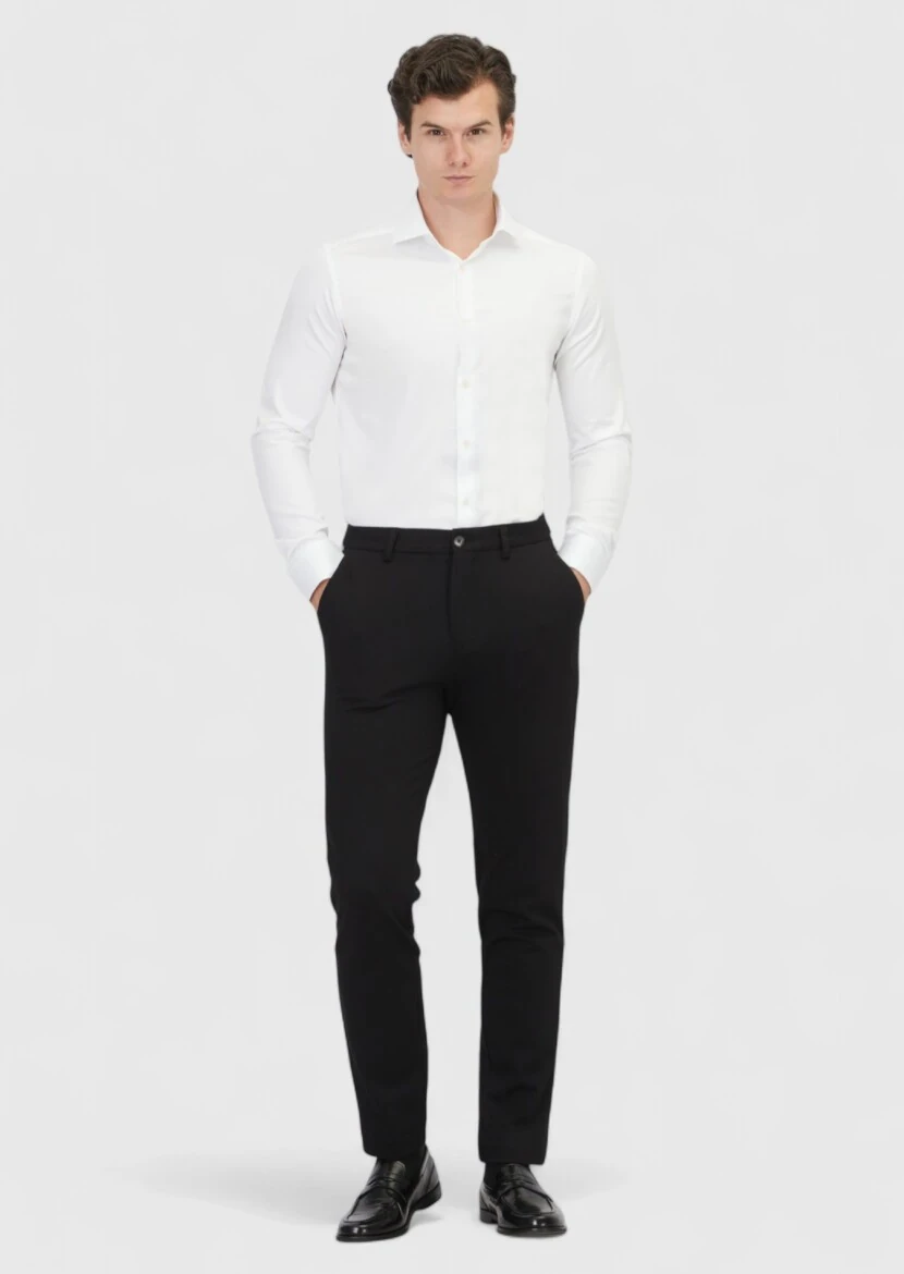 Siyah Düz Örme Jogging Fit Casual Pantolon - 1