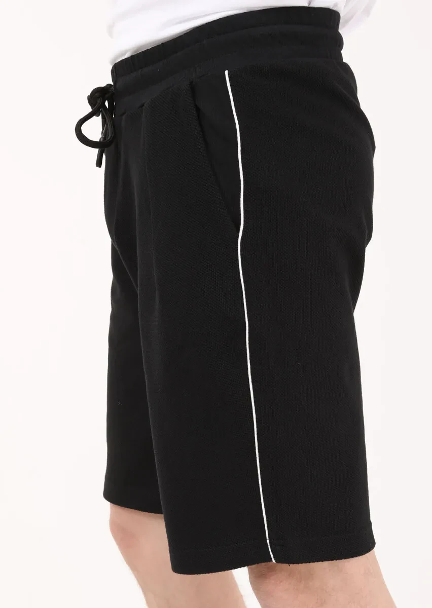 Siyah Düz Örme Regular Fit Casual %100 Pamuk Bermuda - 2