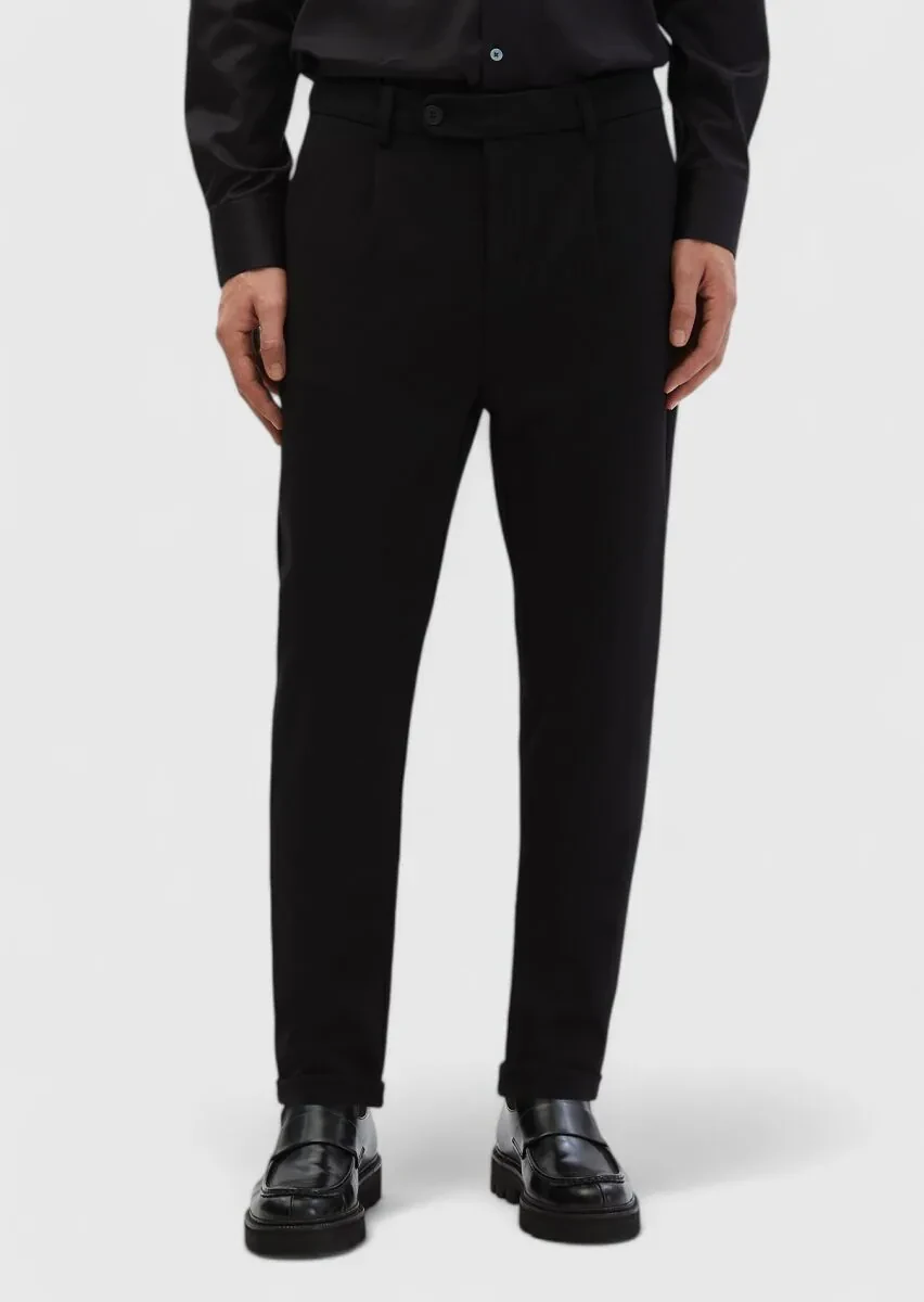 Siyah Düz Örme Regular Fit Casual Pantolon - 2