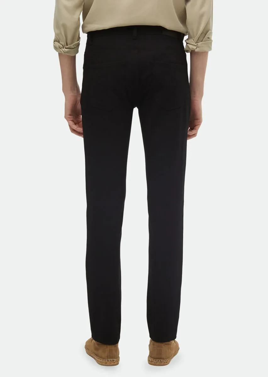 Siyah Düz Örme Slim Fit Casual Pantolon - 5