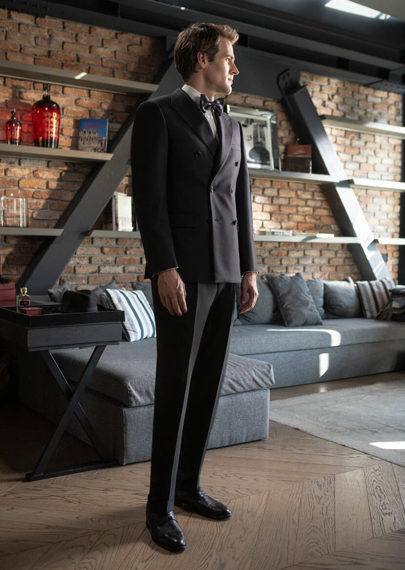 Siyah Düz Oversize Fit Yün Karışımlı Takım Elbise - 1