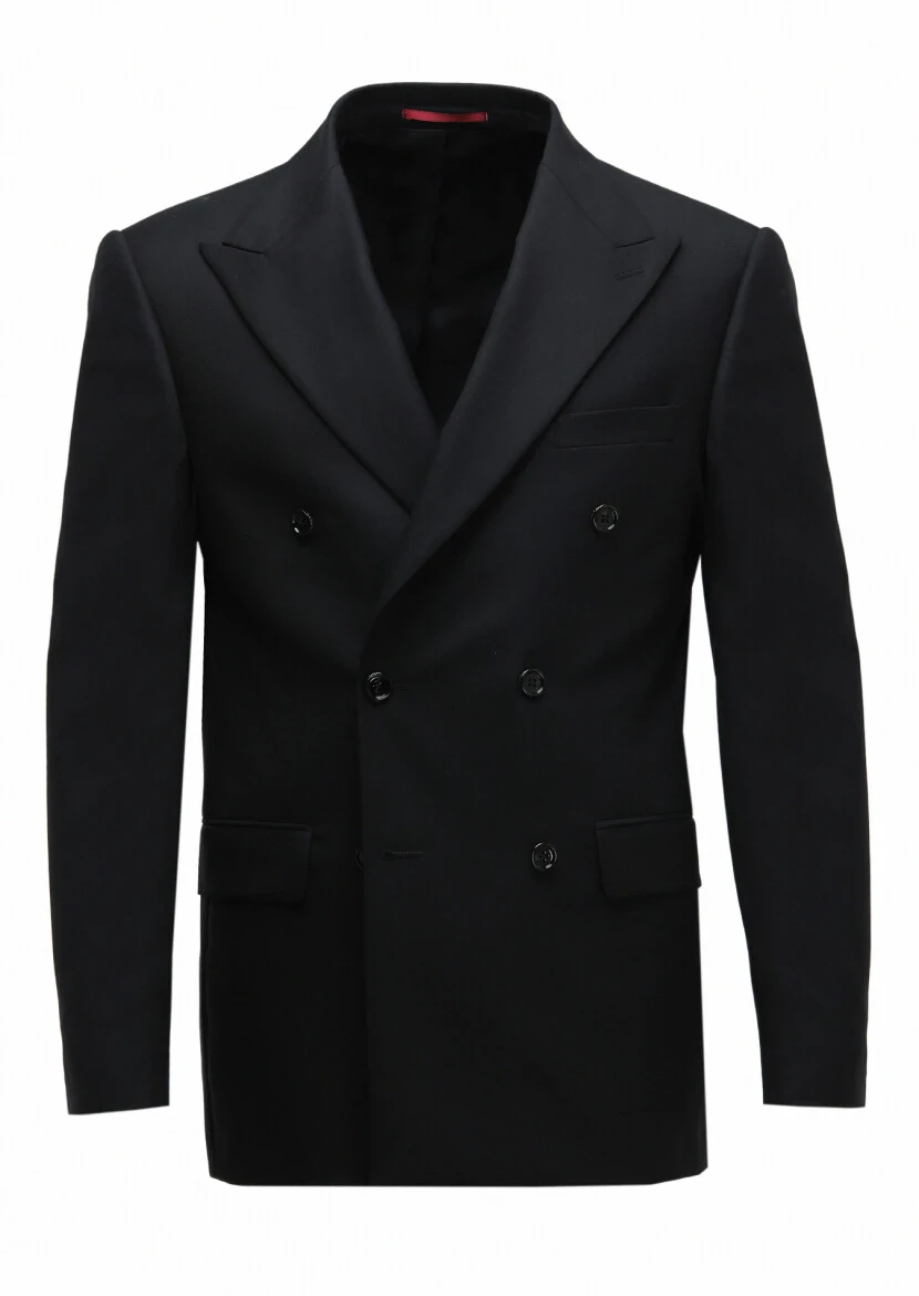 Siyah Düz Oversize Fit Yün Karışımlı Takım Elbise - 2