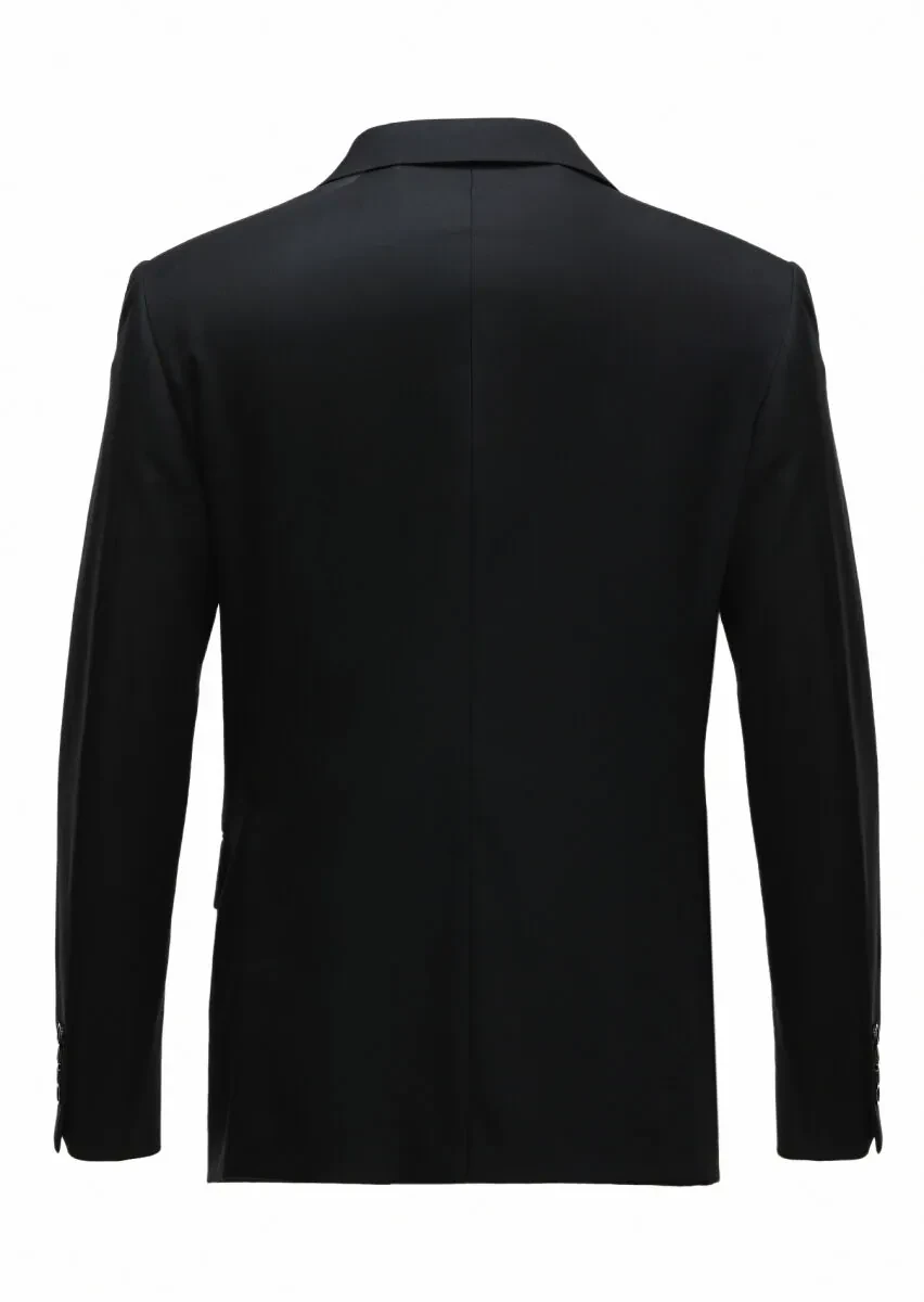 Siyah Düz Oversize Fit Yün Karışımlı Takım Elbise - 4