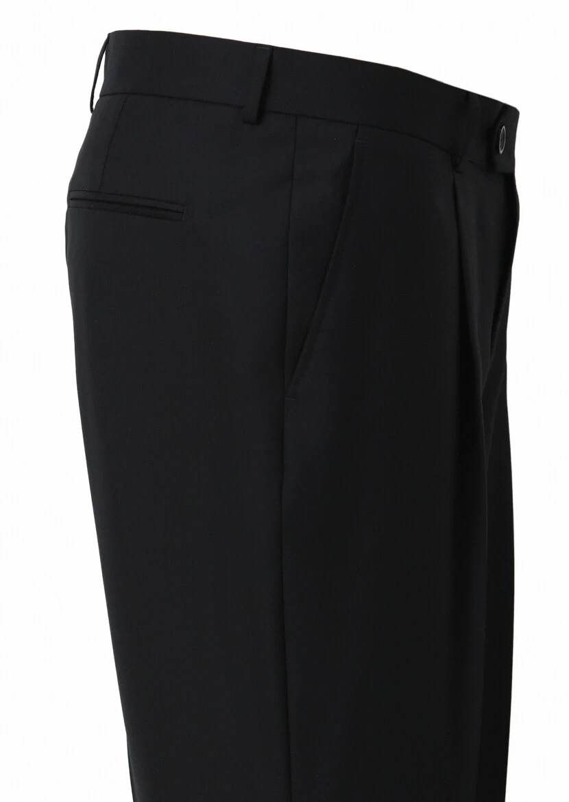 Siyah Düz Oversize Fit Yün Karışımlı Takım Elbise - 5