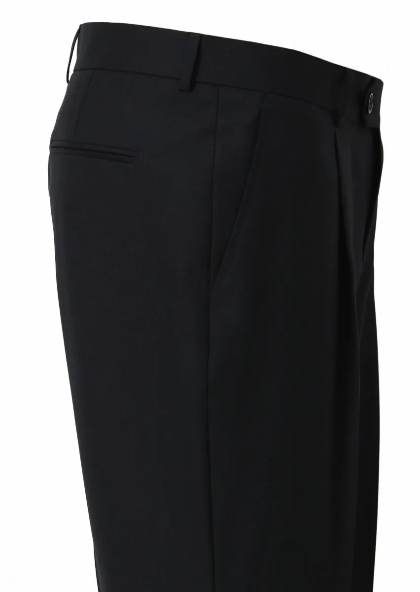 Siyah Düz Oversize Fit Yün Karışımlı Takım Elbise - 5