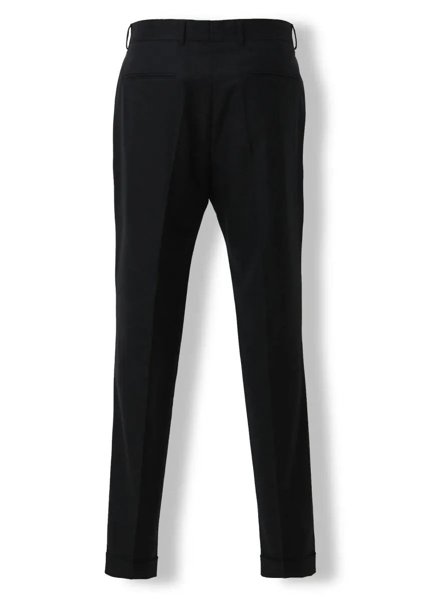 Siyah Düz Oversize Fit Yün Karışımlı Takım Elbise - 6