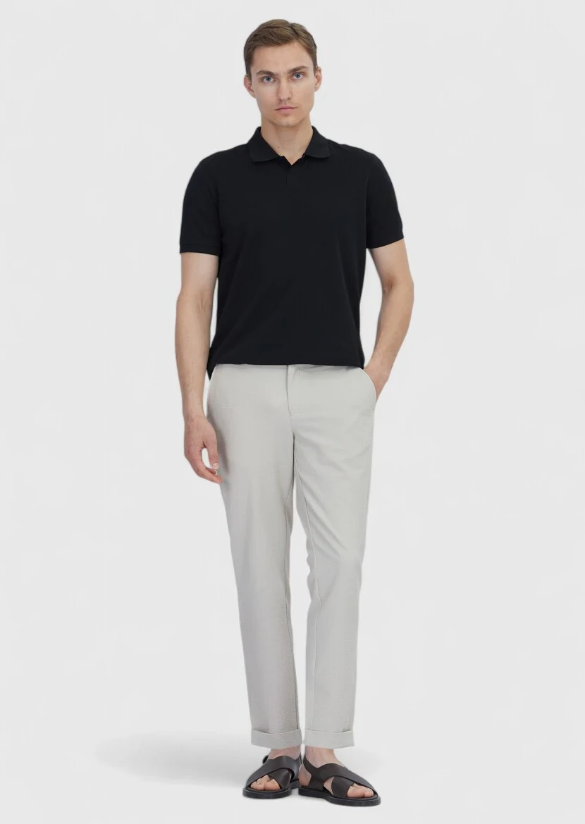 Siyah Düz Polo Yaka %100 Pamuk T-Shirt - RAMSEY